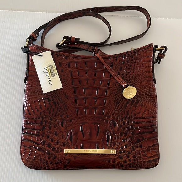 NWT Brahmin Jody Pecan Melbourne Croc-Embossed Leather Crossbody - Picture 2 of 16
